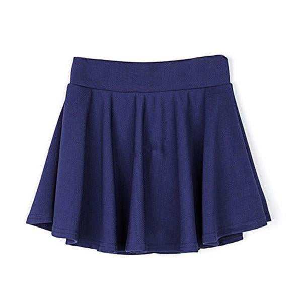 Navy pleated A-line skirt with elastic waistband