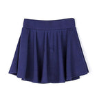 Navy pleated A-line skirt with elastic waistband