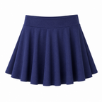 Navy pleated A-line skirt with elastic waistband