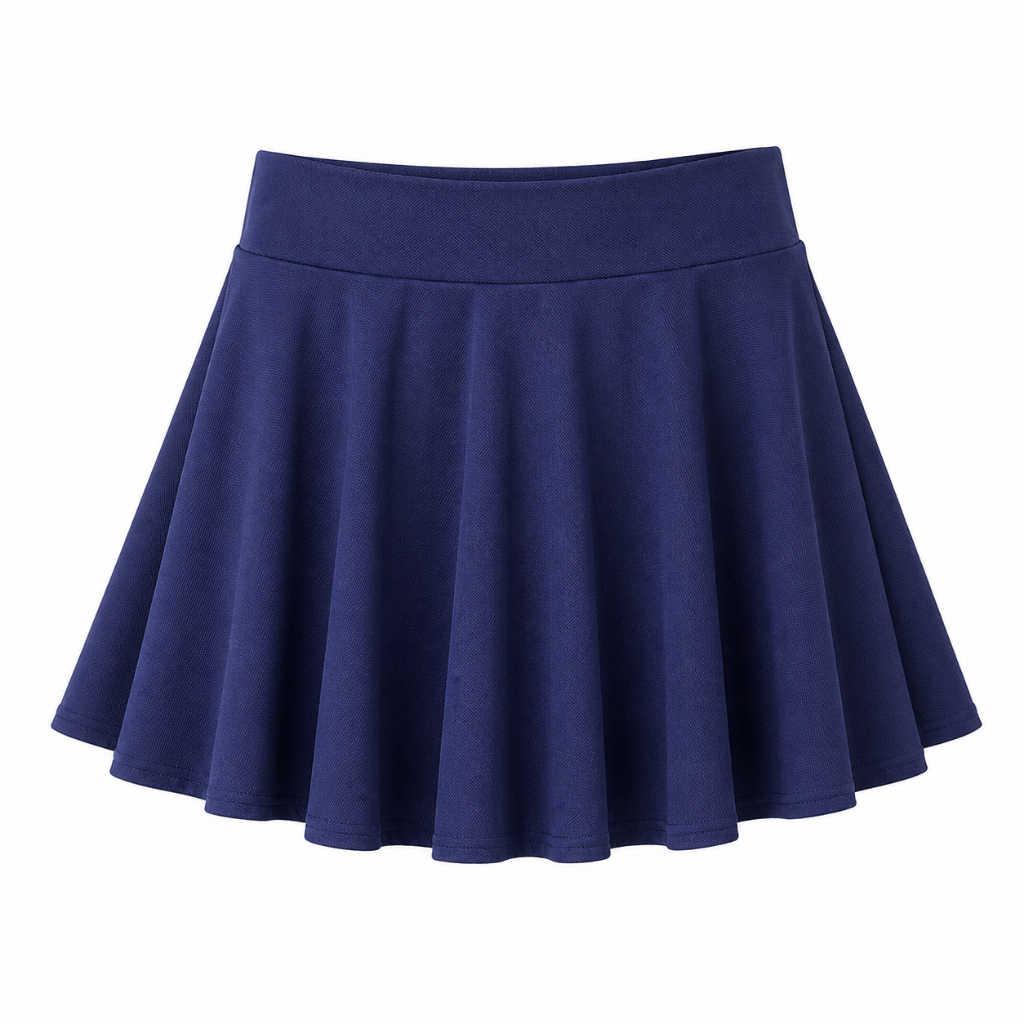 Navy pleated A-line skirt with elastic waistband