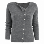 Women's grey knit cardigan with button-front placket and long sleeves