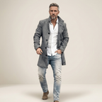 Men's tailored longline coat, heather grey, single-breasted with buttons and pockets