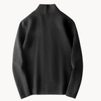 Men's black blazer back view with stand collar and clean seams