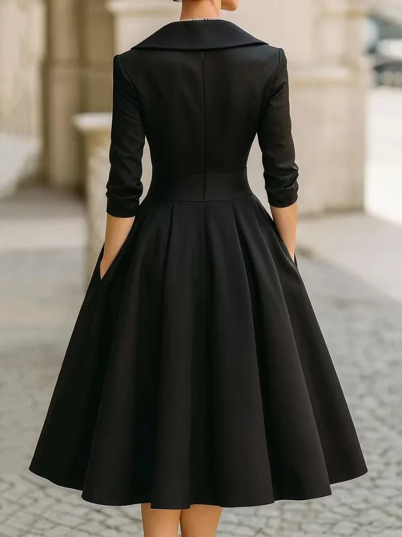 design black dress Women's A-Line Summer Dress Lapel Design – Haylash