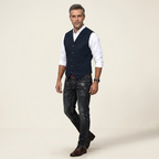 Men's dark blue modern-fit waistcoat vest, sleeveless with button front and V-neck