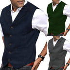 Set of men's vintage vests: dark blue, gray, green, brown; V-neck, gold buttons