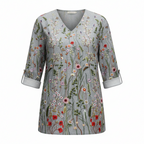 Women's Long Lightweight V-Neck Drapey Blouse Fluid Relaxed Fit