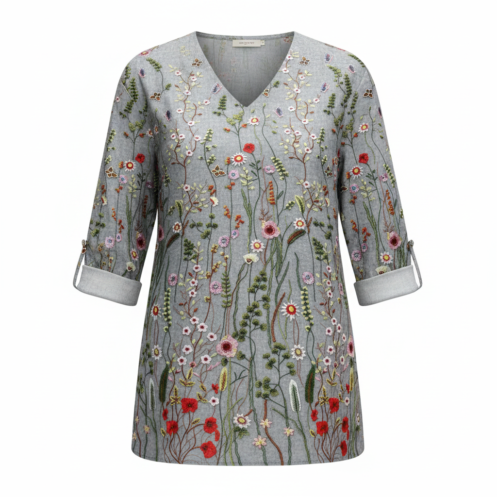 Women's Long Lightweight V-Neck Drapey Blouse Fluid Relaxed Fit