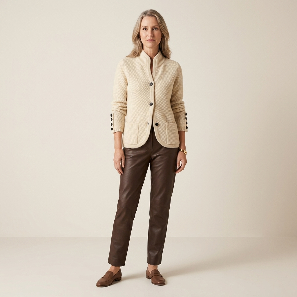 Women’s soft camel cardigan with button front and ribbed cuffs