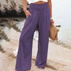 Women’s smocked draped wide-leg pants, purple