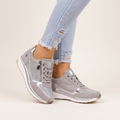 Amore women's silver-gray sneakers with lace-up front and padded collar