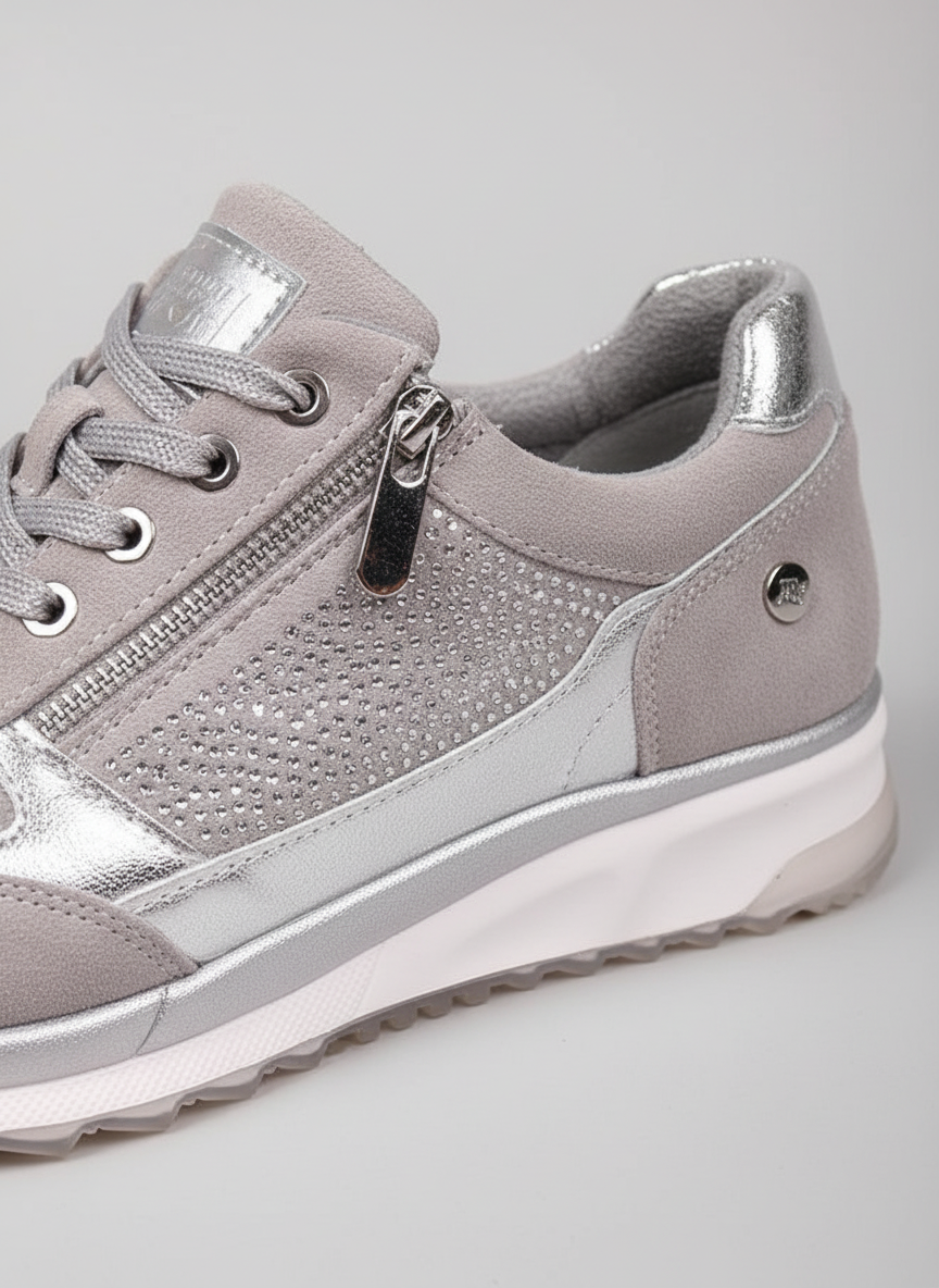 Amore women's silver-gray sneakers with textured upper and side zipper