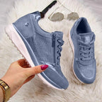 Amore women's sky-blue sneakers with lace-up closure and side zipper