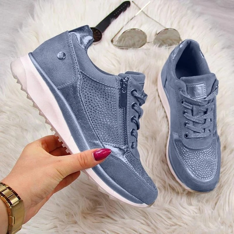 Amore women's sky-blue sneakers with lace-up closure and side zipper