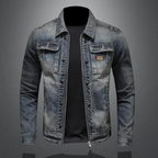 Andreas™ classic denim jacket, medium wash with button flap chest pockets and zip front