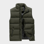 Men's quilted insulated body warmer vest in army green with zip pockets