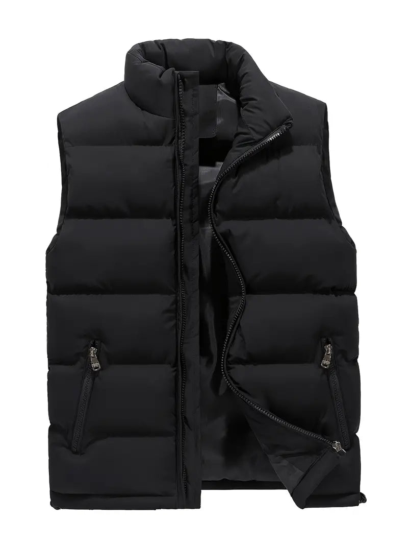 Men's quilted insulated body warmer vest in black with zip pockets