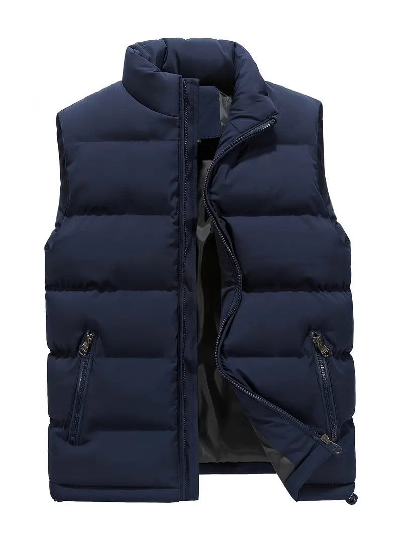 Men's quilted insulated body warmer vest in navy with zip pockets