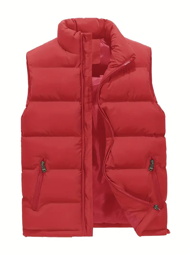 Men's quilted insulated body warmer vest in red with zip pockets