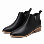 Women's black side-zip ankle boots with block heel and easy pull tabs