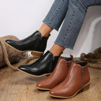 Women’s ankle boots set: black and brown side-zip styles with low block heels