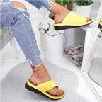 Women's yellow backless platform slide sandals with asymmetrical cutout straps