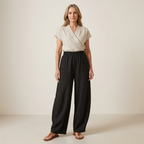 Women's elastic waist wide-leg palazzo trousers, black, relaxed fit