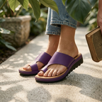 Women's purple flat toe-split slide sandals with cushioned sole