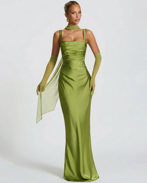 Bella | Backless Maxi Dress Halter Satin 1