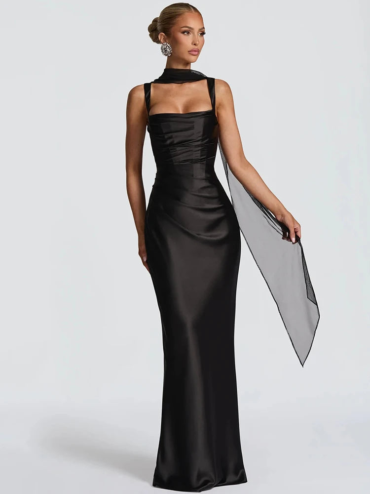 Bella | Backless Maxi Dress Halter Satin 5