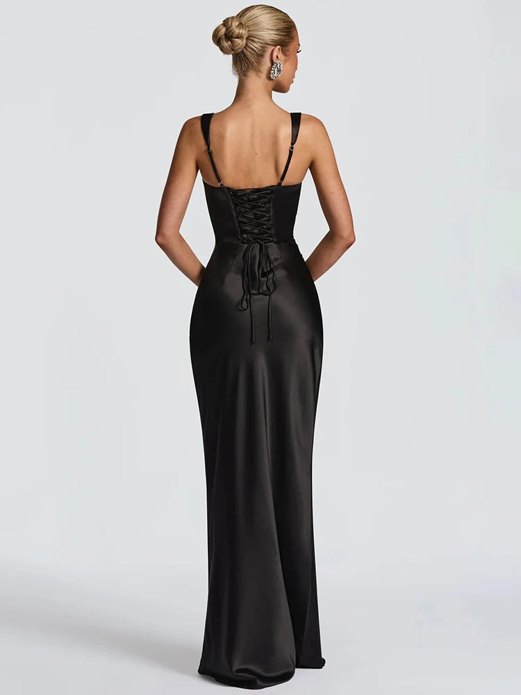 Bella | Backless Maxi Dress Halter Satin 6