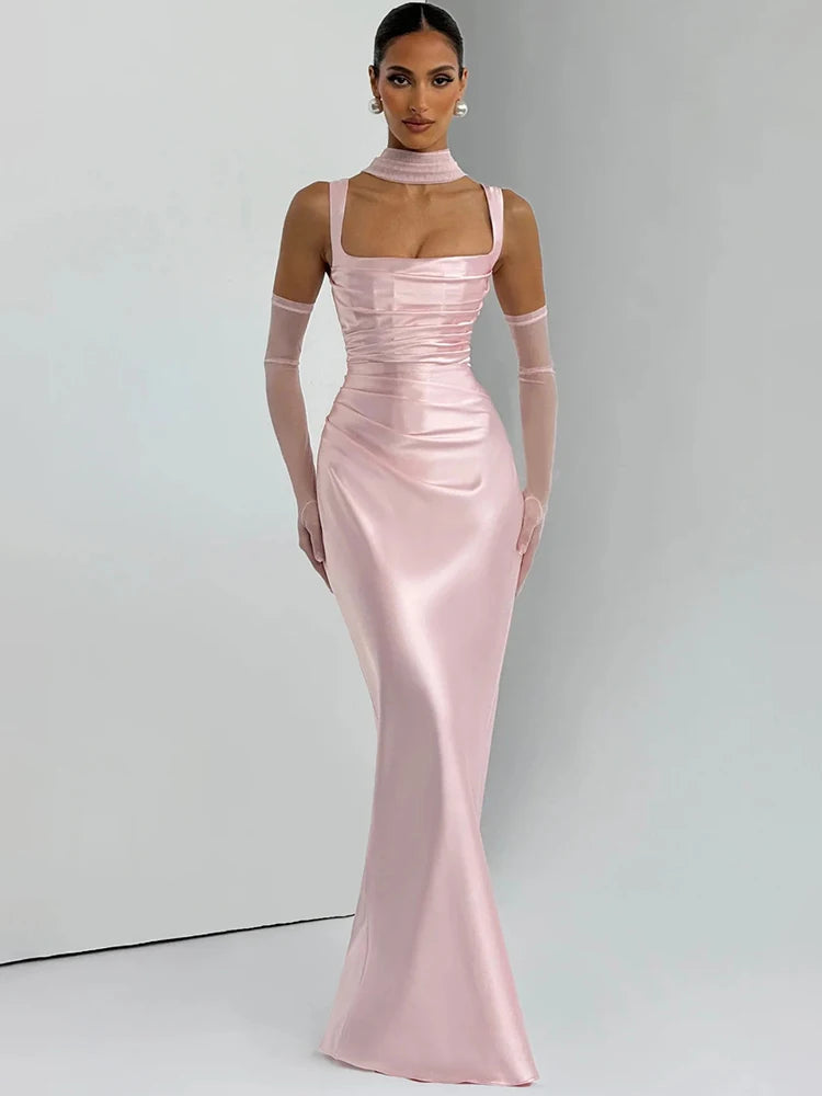 Bella | Backless Maxi Dress Halter Satin 7