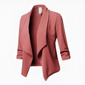 Women's long-sleeve blazer, dusty pink, notched lapel and draped open front