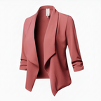 Women's long-sleeve blazer, dusty pink, notched lapel and draped open front