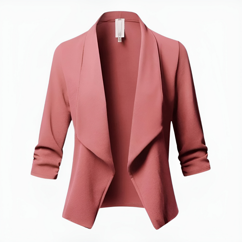 Women's long-sleeve blazer, rose pink, notched lapel, tailored drape front