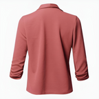 Women's long-sleeve blazer, rose pink, back view with structured shoulders
