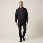 Men's vintage casual jacket, black stand-up collar with zip front and side pockets