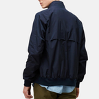Dark blue vintage casual jacket back view with ribbed hem and elastic cuffs