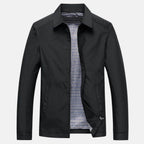 Bruno™ jacket in black with checked lining, stand collar, and zip front