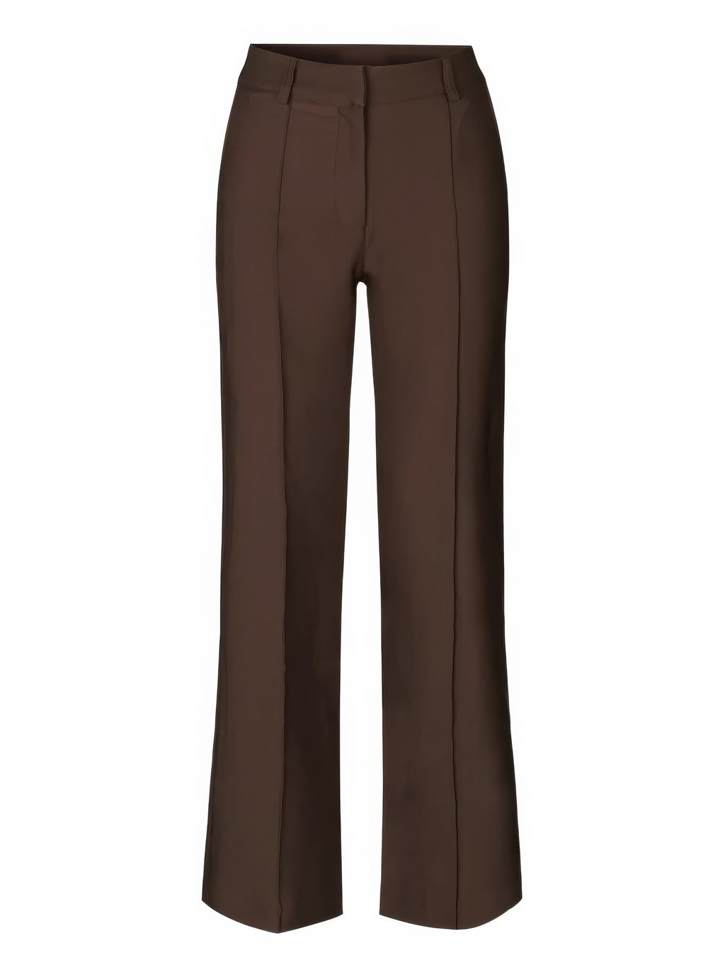 Brown relaxed wide-leg trousers, front view with high waist and straight wide legs