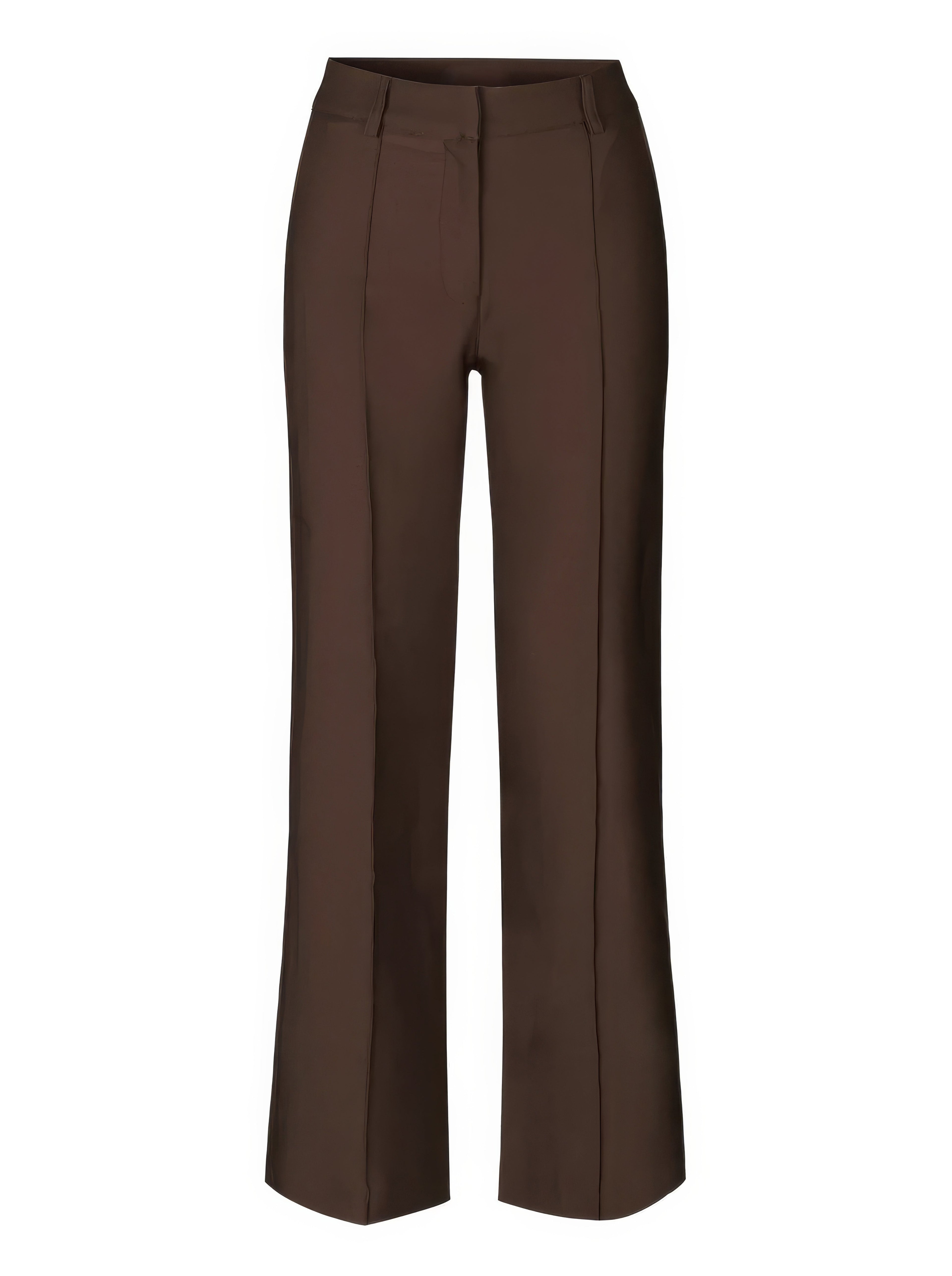 Brown relaxed wide-leg trousers, front view with high waist and straight wide legs