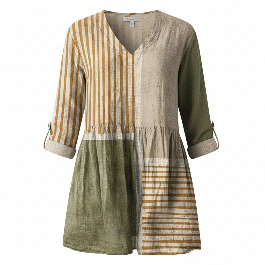 Women's Long Lightweight V-Neck Drapey Blouse Fluid Relaxed Fit