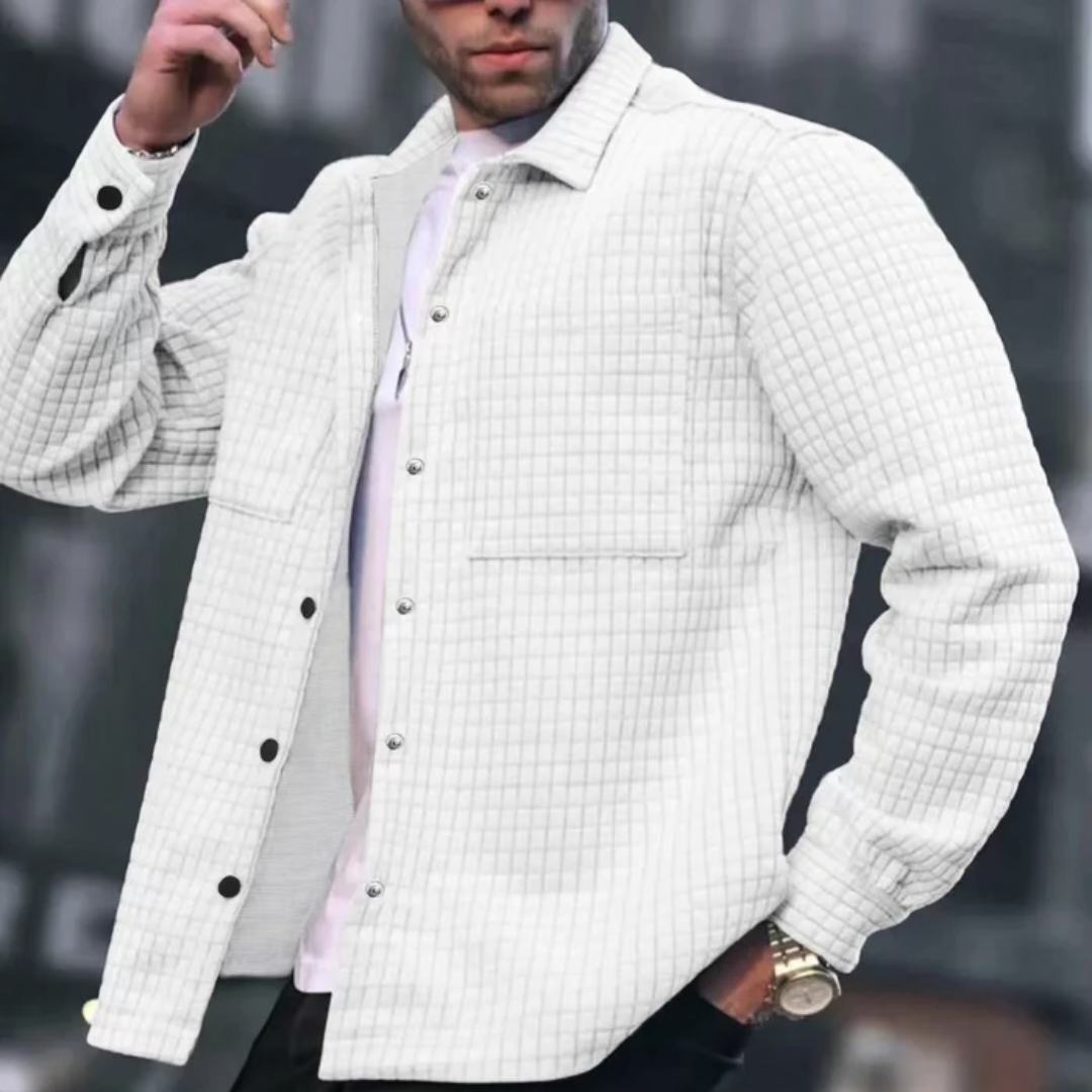 White quilted casual jacket with button front and chest pocket