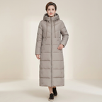 Women's Long Quilted Padded Winter Coat with Hood Ankle Length Regular Fit Casual