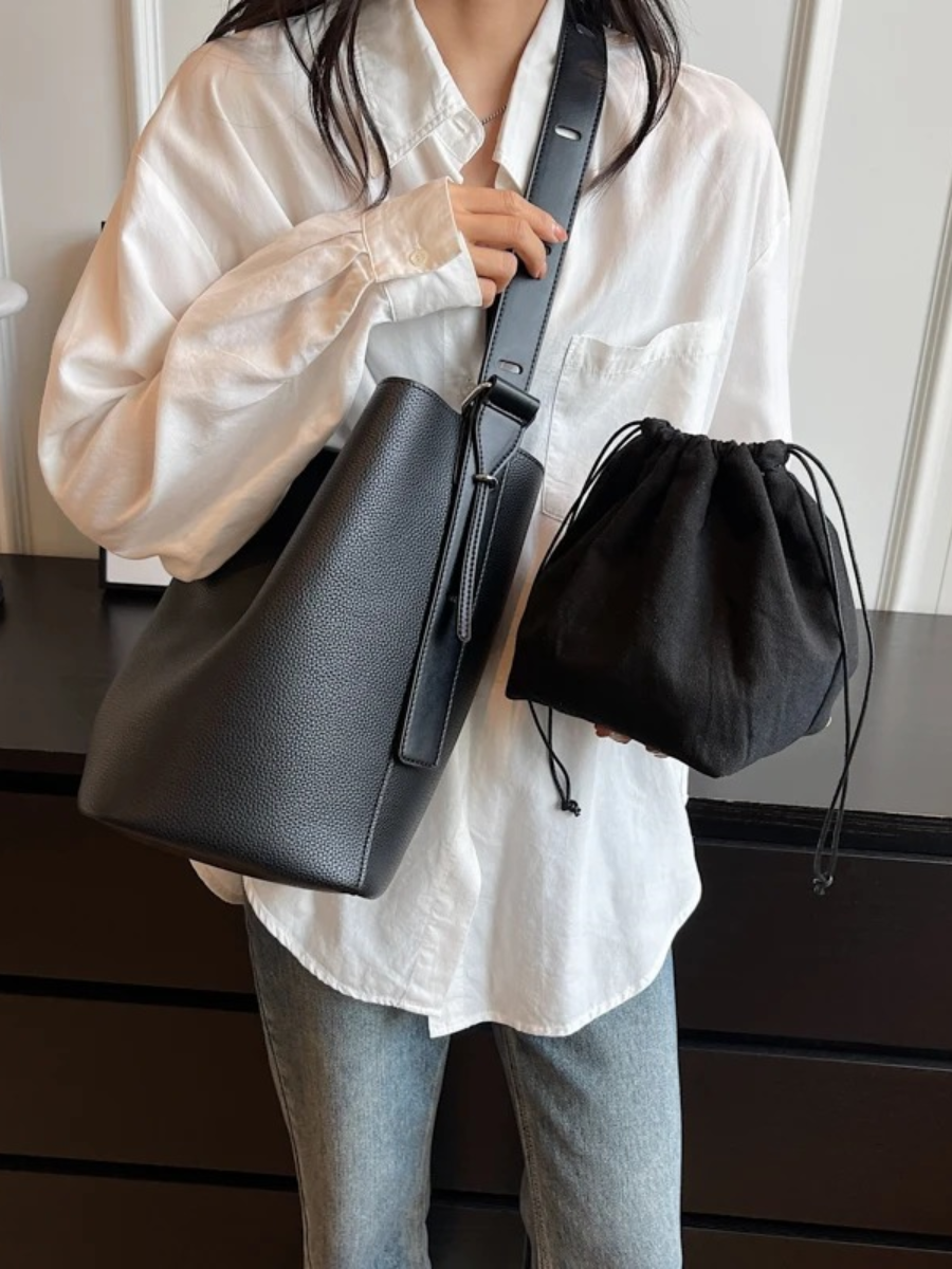 Women's Adjustable Strap Shoulder Bag Removable Inner Pocket Synthetic Leather Multi Compartment
