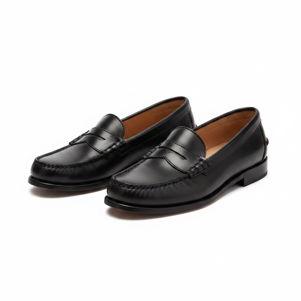Women's Polished Leather Penny Loafers Moccasin Stitched Heritage Slip-On