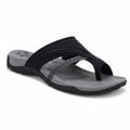 Black thong flip-flops with wide straps and gray textured insole