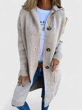 Longline knit cardigan with ribbed cuffs and hem, front button closure, beige