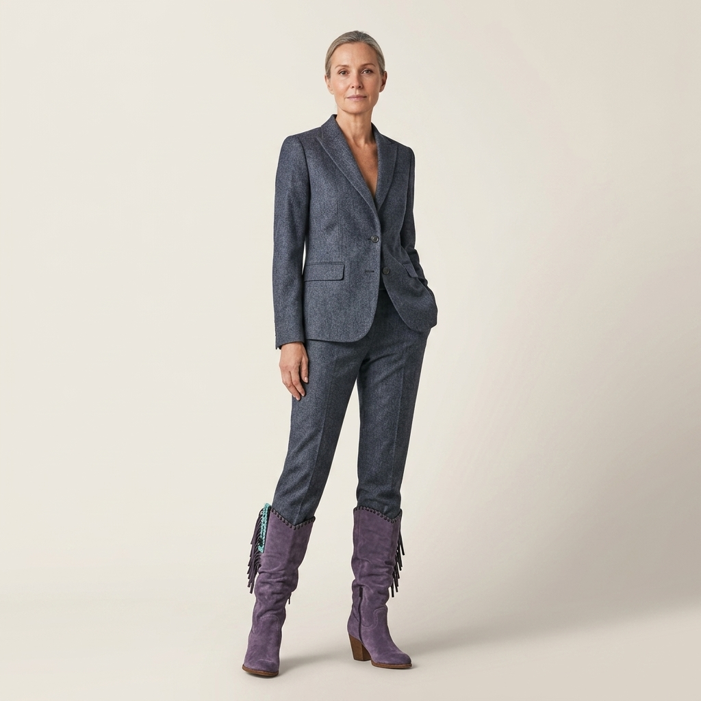 Women’s purple cowboy boots with fringe detail and cushioned ankle lining