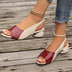 Women’s red croc-embossed leather slide sandals with white strap and gold chain